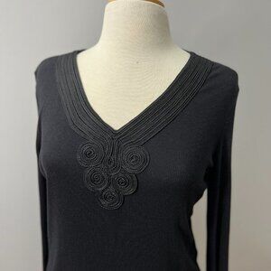 NEW Dana Buchman Intimates Black Embroidered PJ Top Sz S